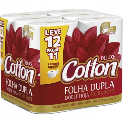 Papel Higiênico Cotton Folha Dupla 30m Lv12 Pg11