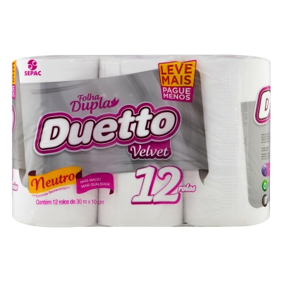 Papel Higiênico Duetto Velvet Neutro 30m C/12