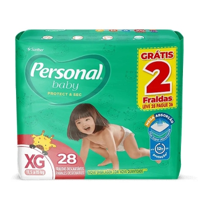 Fraldas Descartáveis Personal Mega Protect & Sec XG Leve 28 Pague 26