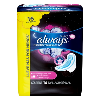 Absorvente Always Noites Tranquilas Suave C/Abas C/16