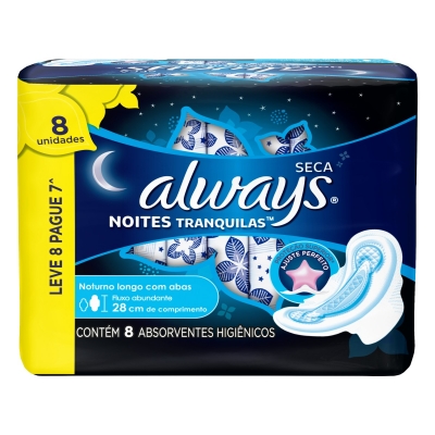 Absorvente Always Noites Tranquilas Seca C/Abas C/8