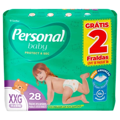 Fraldas Descartáveis Personal Mega Protect & Sec XXG Leve 28 Pague 26