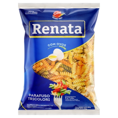 Macarrão Renata C/Ovos Tricolor Parafuso 500g