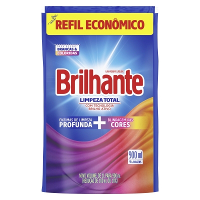 Detergente Líquido Brilhante Limpeza Total Refil 900ml