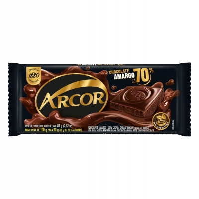 Barra de Chocolate Arcor Amargo 70% Cacau 80g