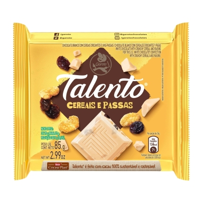 Chocolate Talento Branco Cereais/Passas 85g