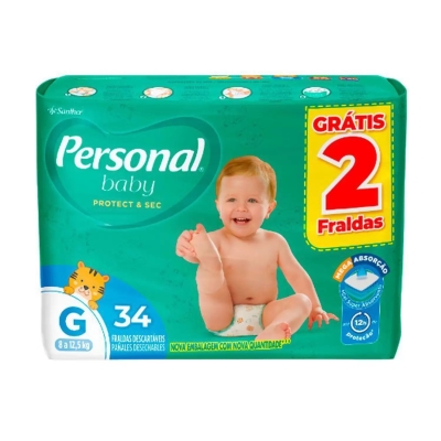 Fraldas Descartáveis Personal Mega Protect & Sec G Leve 34 Pague 32