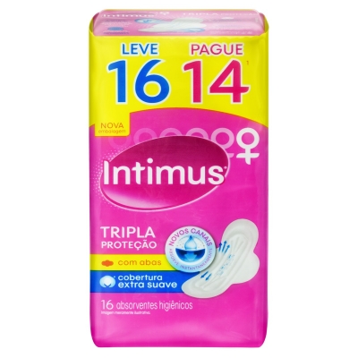 Absorvente Intimus Gel Tripla Proteção Suave C/Abas Leve 16 Pague 14