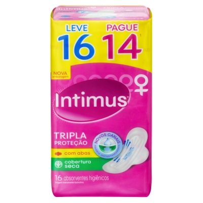 Absorvente Intimus Gel Tripla Proteção Seca C/Abas Leve 16 Pague 14