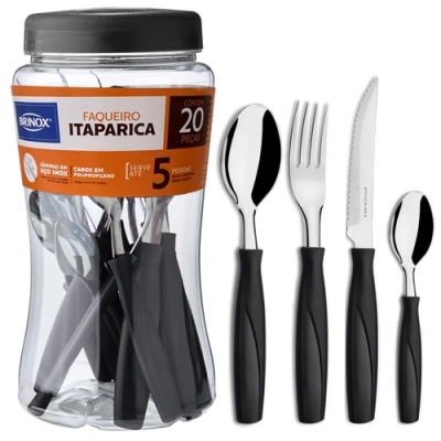 Faqueiro Brinox Itaparica C/Pote Preto 20 Peças