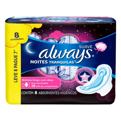 Absorvente Always Noites Tranquilas Suave C/Abas C/8