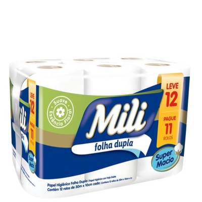 Papel Higiênico Mili Bianco Folha Dupla Neutro 30m Leve 12 Pague 11