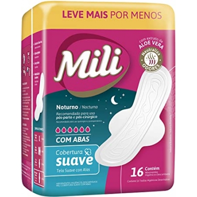 Absorvente Mili Noturno Suave C/Abas C/16