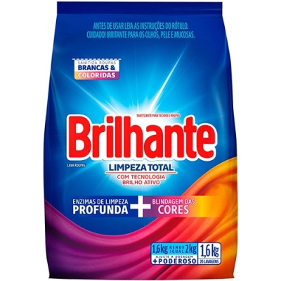 Lava Roupas em Pó Brilhante Limpeza Total 1,6kg