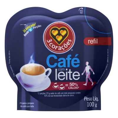 Café C/Leite 3 Corações Refil 100g